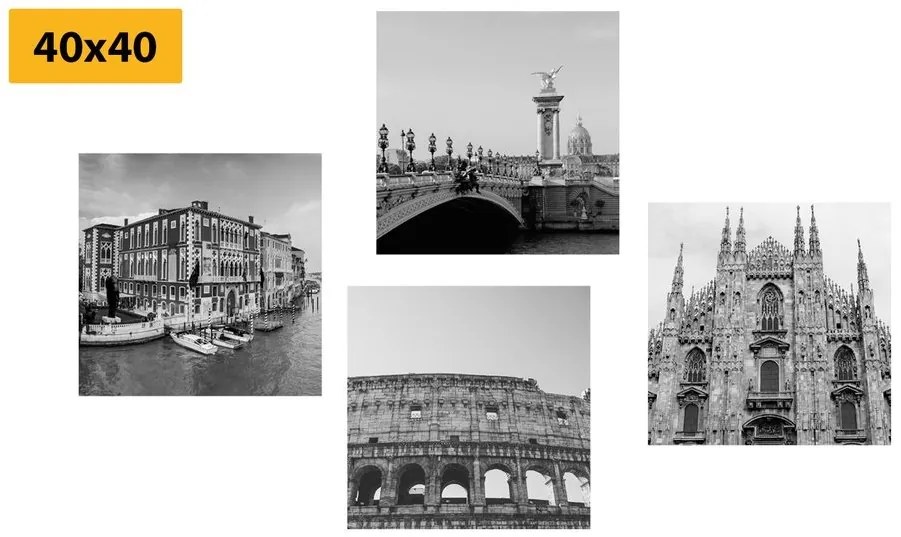 Set obrazov historické mestá v čiernobielom prevedení - 4x 60x60