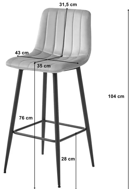 Set troch barových stoličiek POZZA zamatové tmavobéžové (čierne nohy) 3 ks