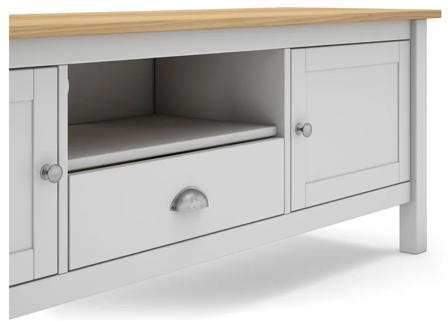 Biely/prírodný TV stolík z borovicového dreva 158x53 cm Misti – Marckeric