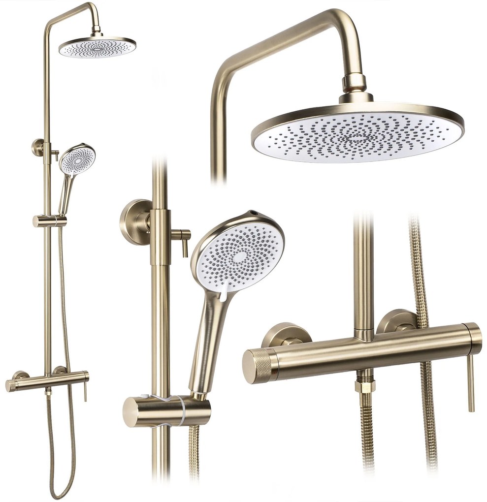 Rea Foss Clif, sprchový set s ručnou a hlavovou sprchou, zlatá matná, REA-P3913