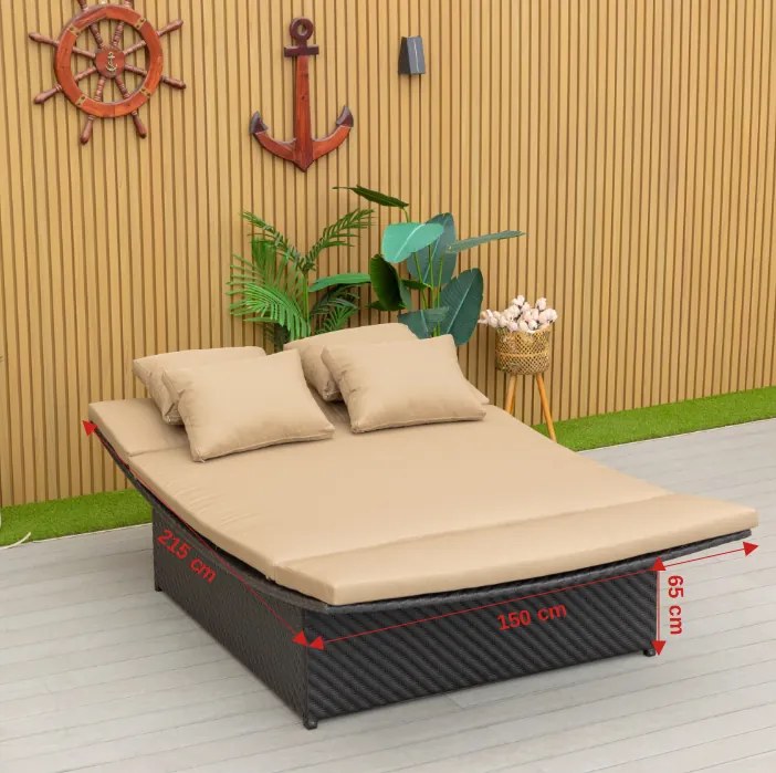 Záhradný ratanový gauč Rivera tmavohnedý