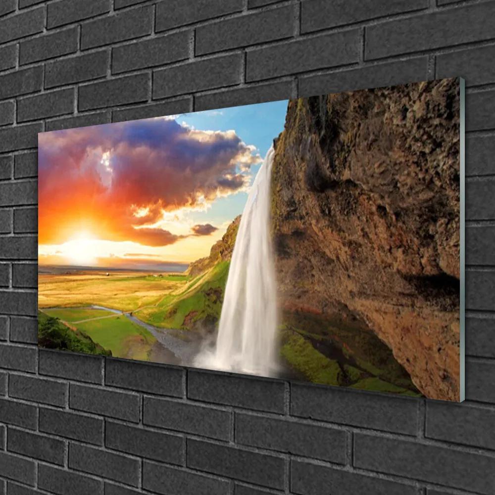 Skleneny obraz Vodopád slnko krajina 100x50 cm