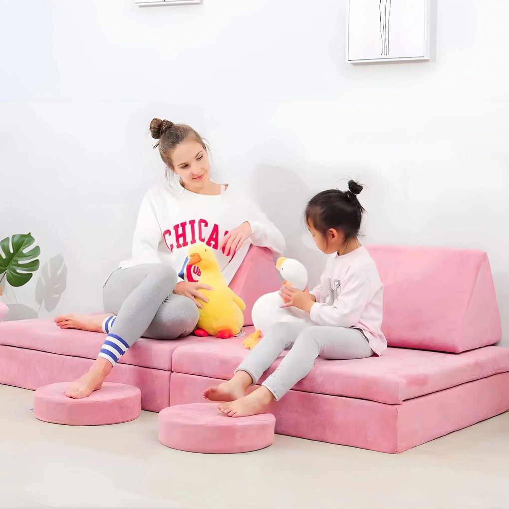 DIY Modulárne detské kreslo 8 mäkkých vankúšov skladacie - ECOTOYS rose