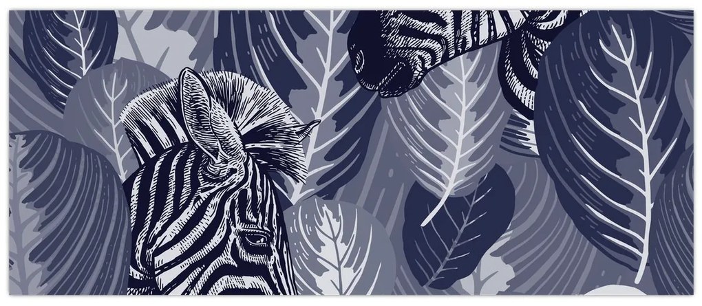 Obraz - Modré zebry (120x50 cm)