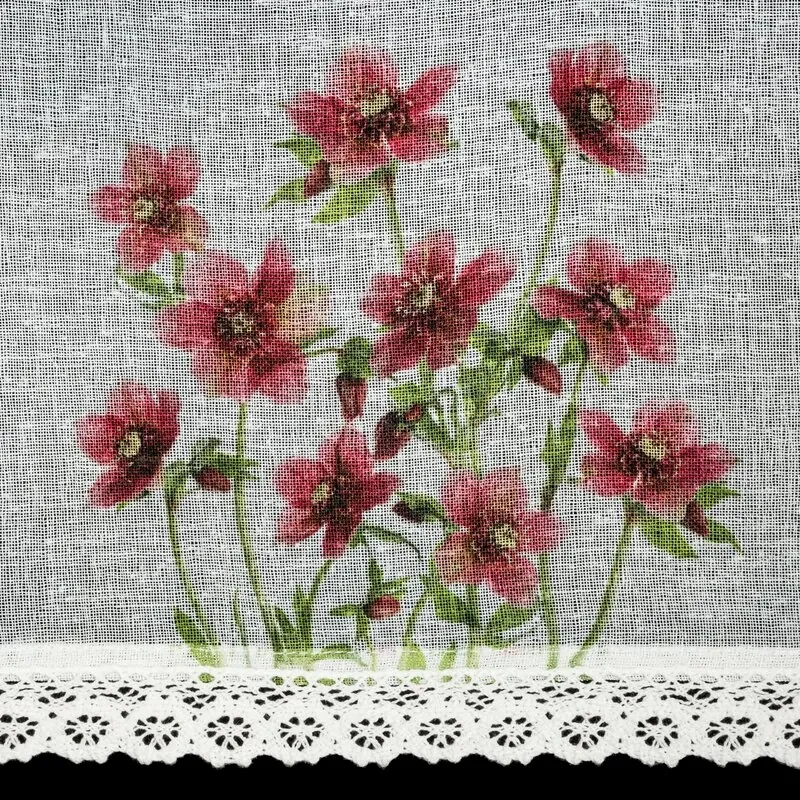Dekorstudio Kuchynská záclonka ISA zdobená kvetinovou potlačou a čipkou 150 x 60 cm