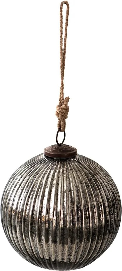 Strieborno čierna vianočná sklenená ozdoba gule XL - Ø 15*15 cm