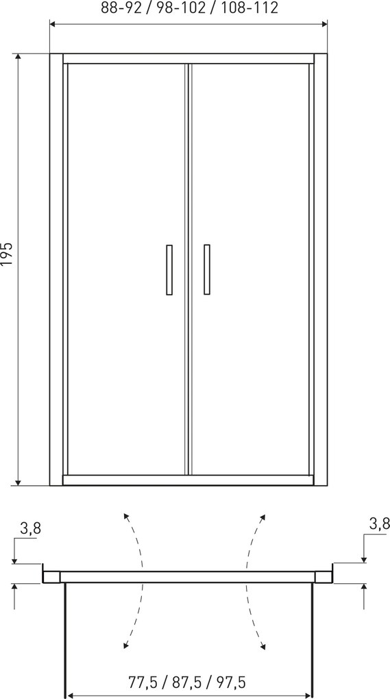 Novoterm Dvojkrídlové otváravé sprchové dvere NV-Solid DDP CHR 100, chróm/transparent - bez vaničky