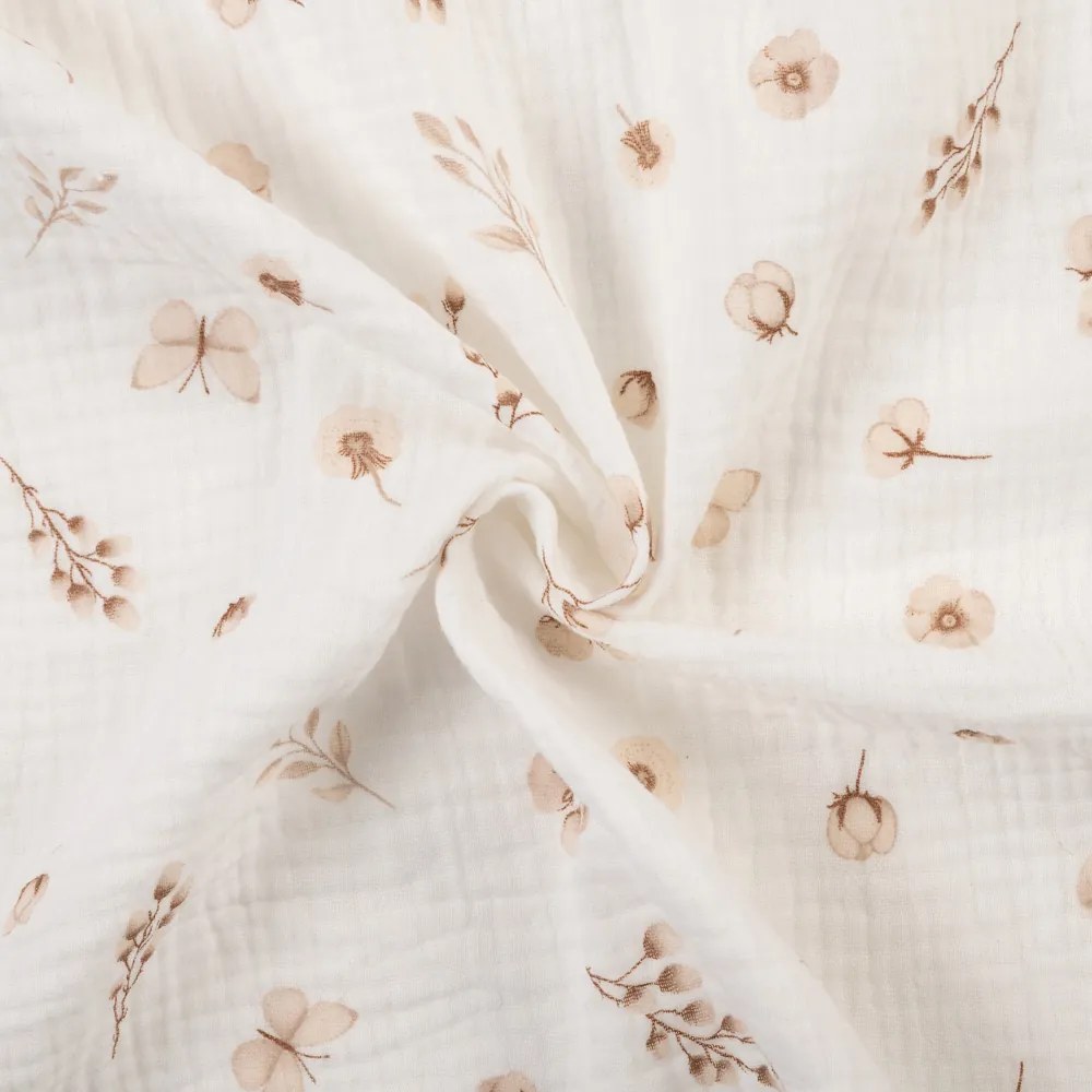 Biante Mušelínová plienka/dečka Nature MSN-085 Vetvičky s motýlikmi na krémovo bielom - ZVÝHODNENÁ SADA 3 KS 70x70 cm - Sada 3 ks