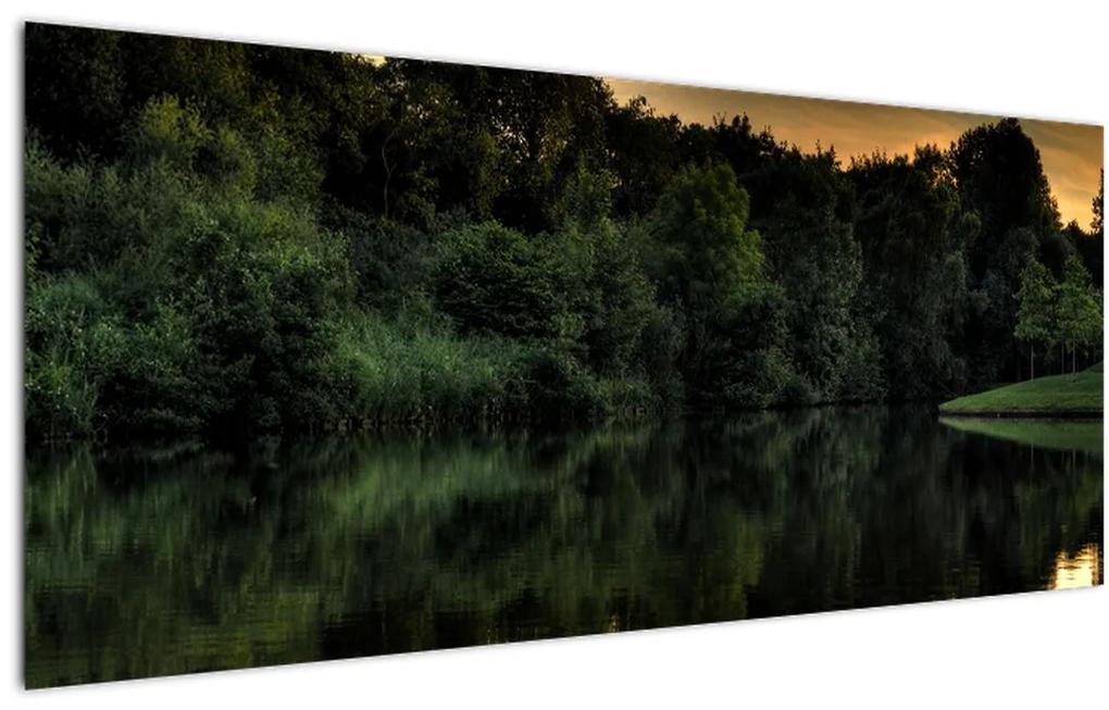 Obraz jazera pri lese (120x50 cm)