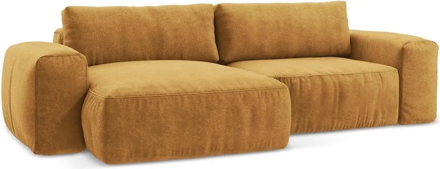 Ženilková rozkladacia rohová pohovka v horčicovej farbe (ľavý roh/s leňoškou) Kuki – Makamii