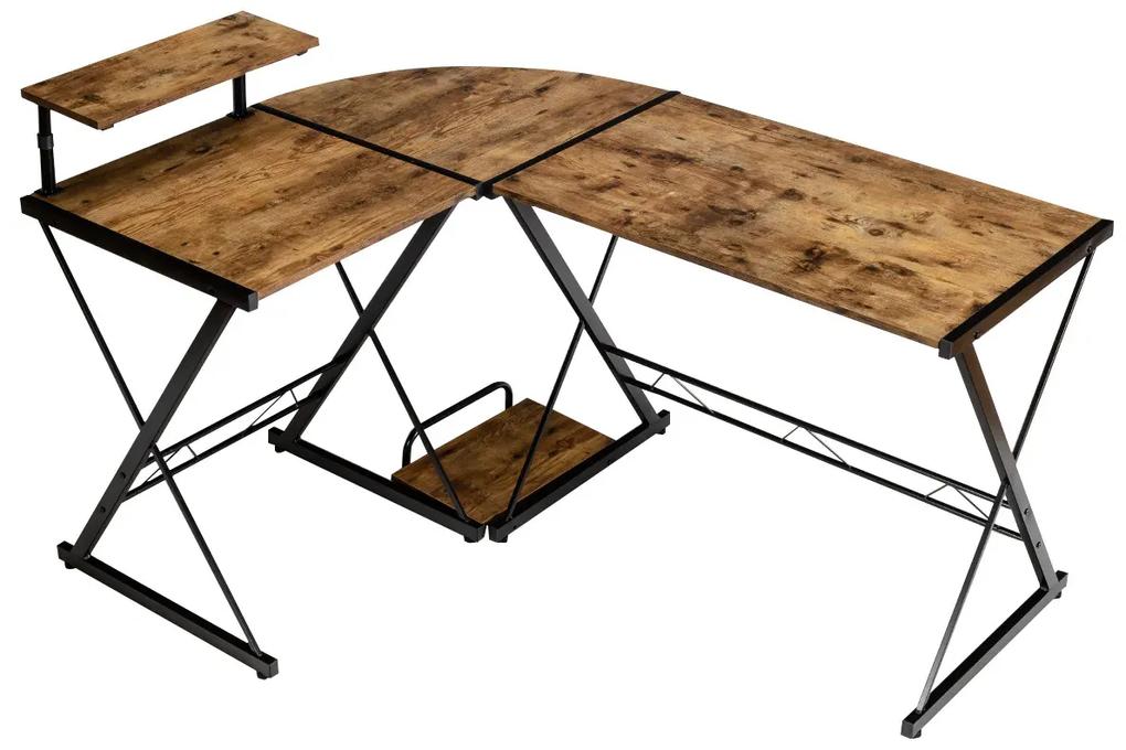 Počítačový stôl v tvare L, hnedý | 112x147x79 cm