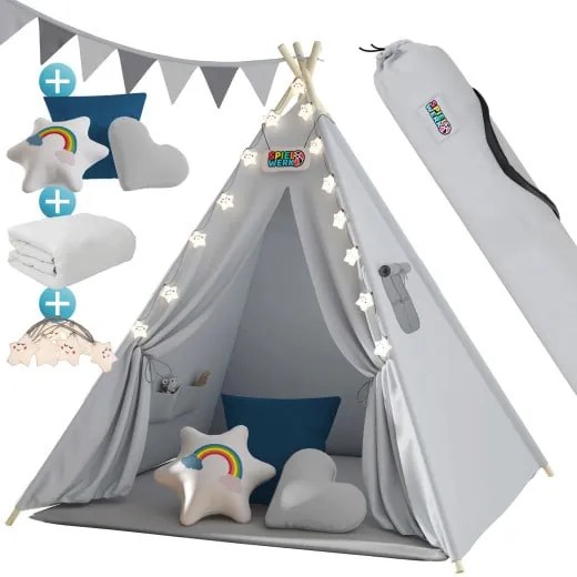 InternetovaZahrada Detský stan Teepee 160x130x130cm - sivý