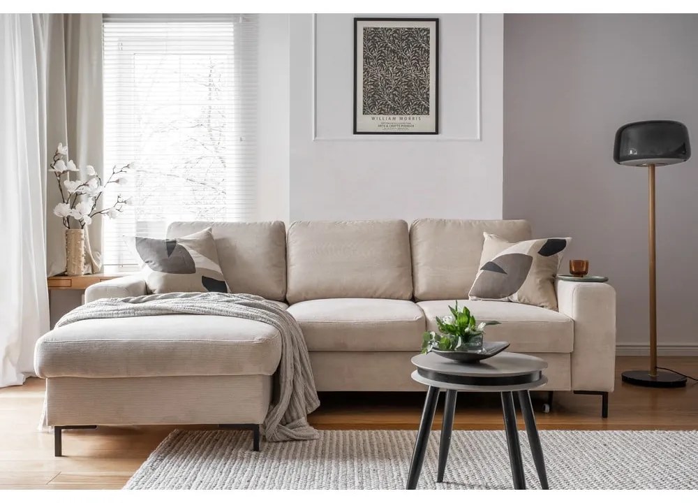 Béžová menčestrová rozkladacia rohová pohovka (ľavý roh) Lofty Lilly – Miuform