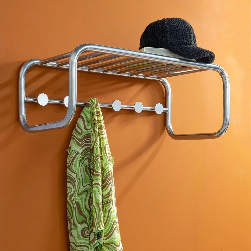 Kovový nástenný vešiak v striebornej farbe s poličkou 72 cm Retro – Spinder Design