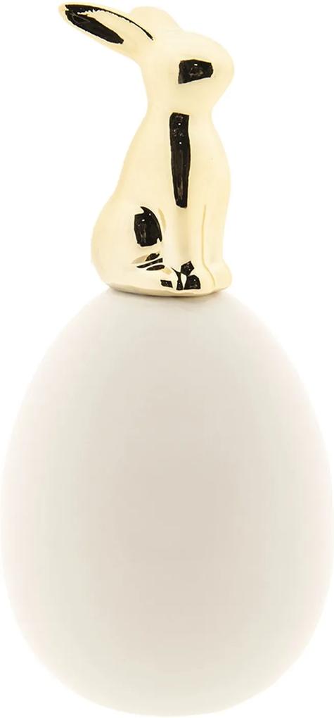 Biele porcelánové vajce so zlatým králikom - Ø 8 * 16 cm