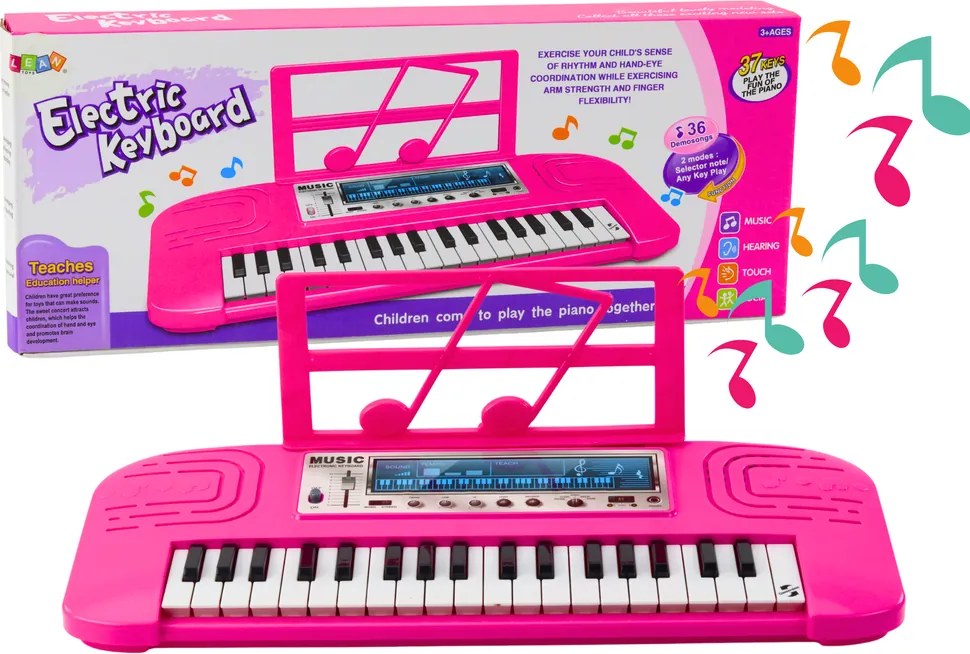 LEAN Toys Detský elektrický klavír 36 melódií ružový