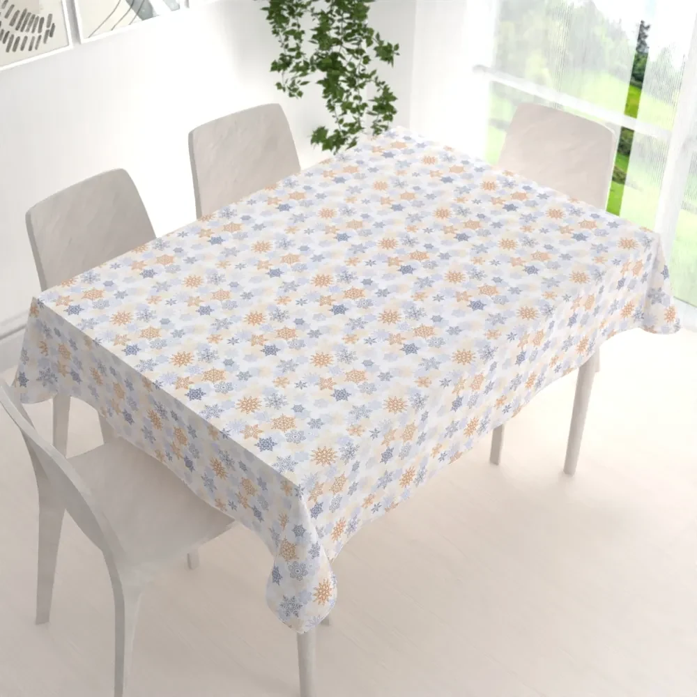 Biante Vianočný dekoračný obdĺžnikový obrus PML-041 Modrosivé a béžové vločky 50x100 cm