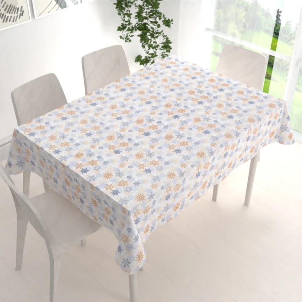 Biante Vianočný dekoračný obdĺžnikový obrus PML-041 Modrosivé a béžové vločky 60x100 cm