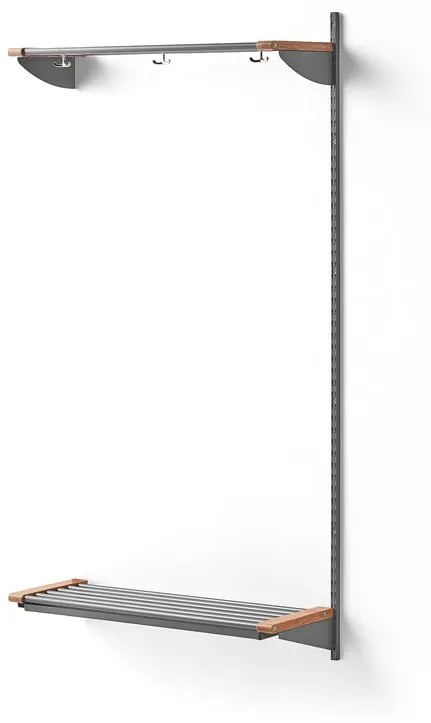 Vešiaková stena JEPPE s hornou policou, prídavná sekcia, 1790x900x310 mm, strieborná/dub