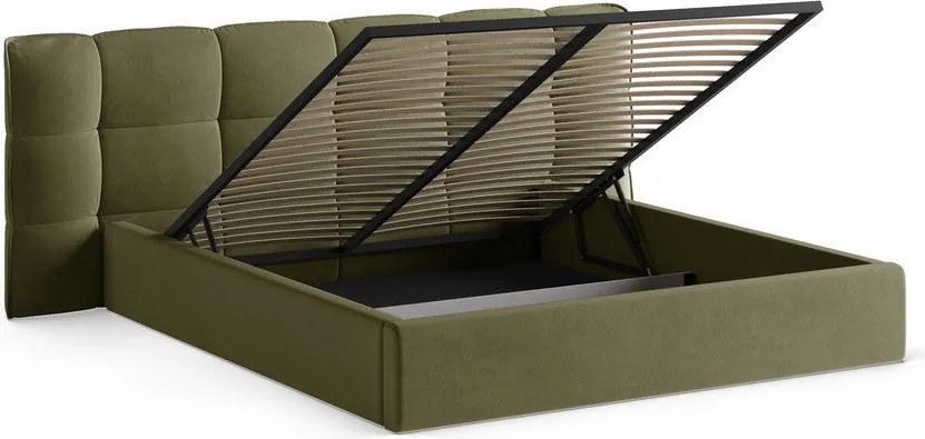 Zelená čalúnená dvojlôžková posteľ s úložným priestorom s roštom 140x200 cm Eric – Micadoni