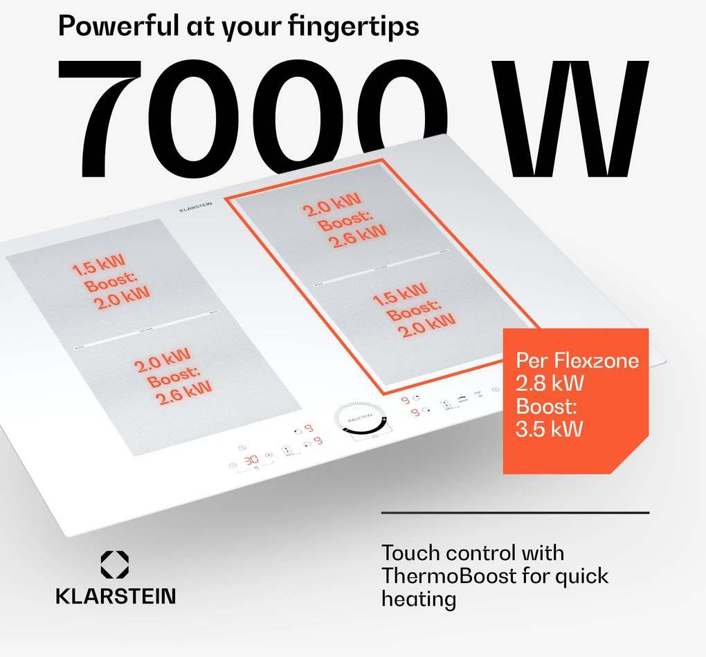 Klarstein Delicatessa 70 Flex, vstavaná indukčná varná doska, 4 zóny, 7000 W, sklokeramika