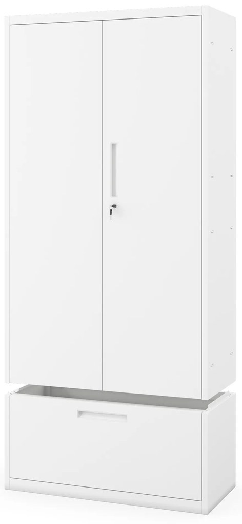Kovová skriňa MEGAN – biela, zásuvka na dokumenty, 195 cm