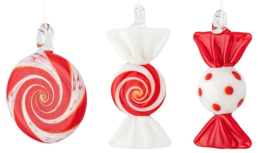 Sklenené ručne vyrobené vianočné ozdoby v súprave 3 ks 6 cm Festive – Bloomingville