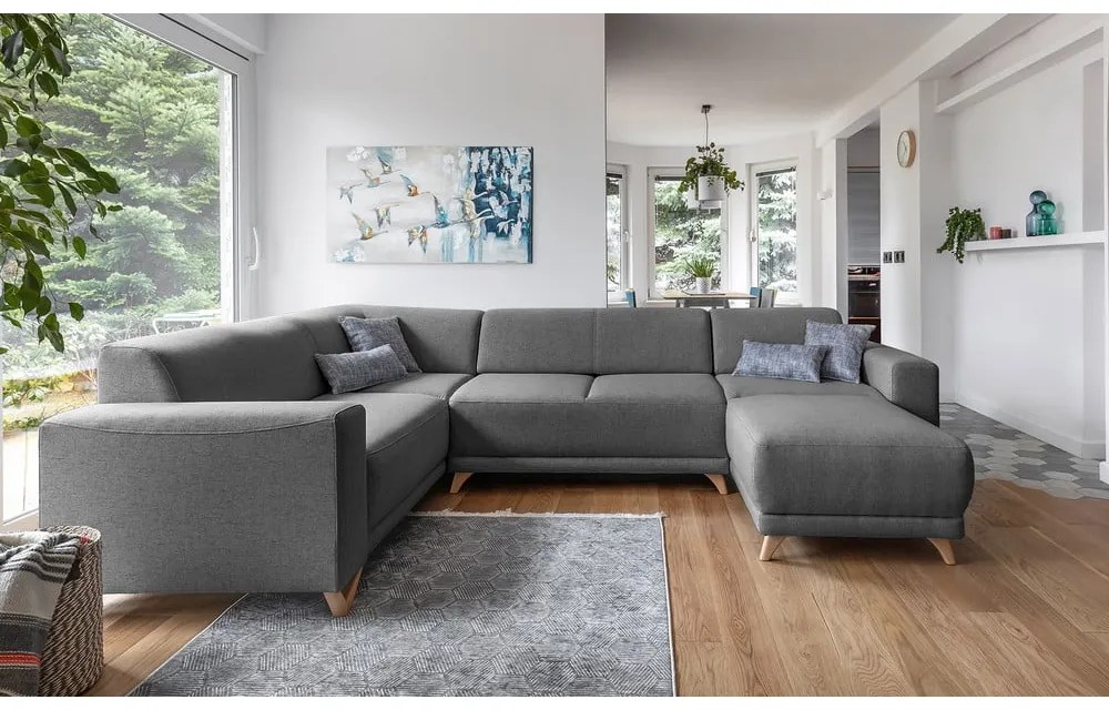 Sivá rozkladacia/s úložným priestorom rohová pohovka (ľavý roh/do tvaru "U") Classy Sophie – Miuform