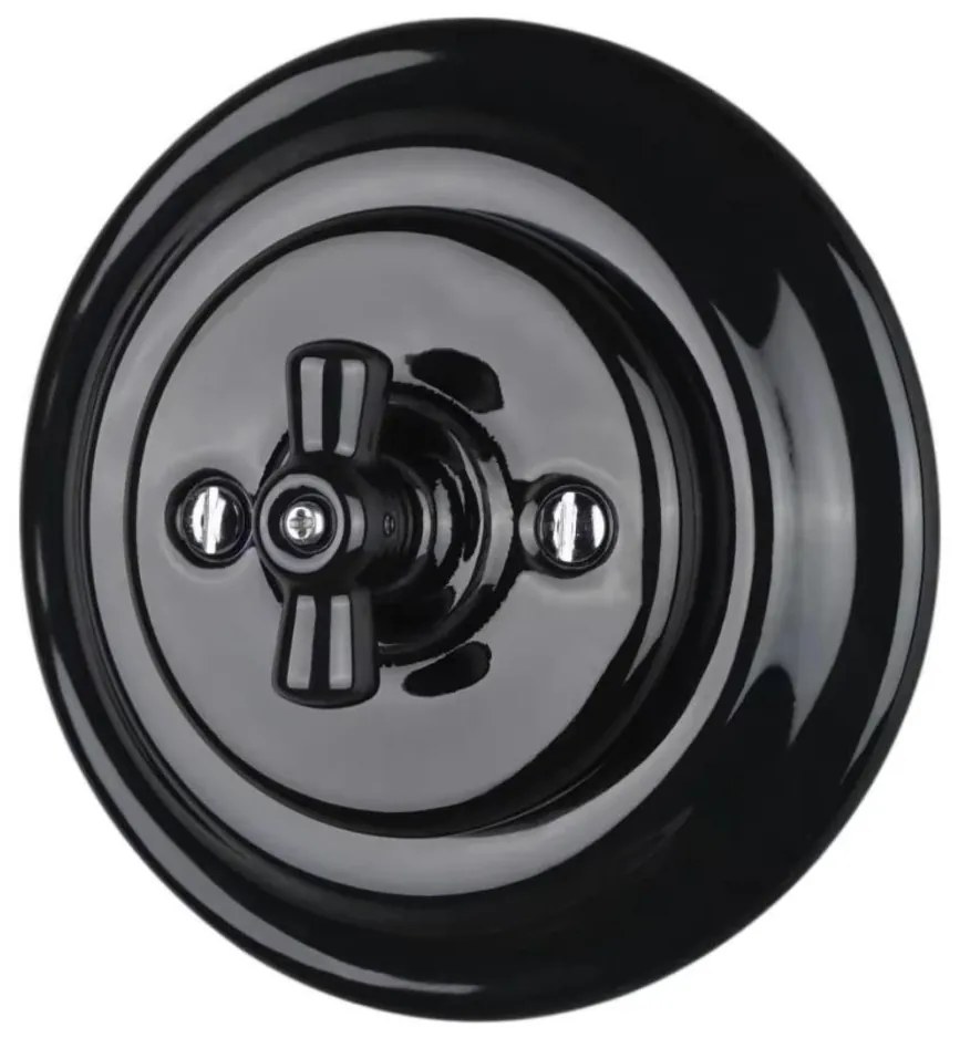 Bohemia-Design - Porcelánový retro otočný vypínač s rámikom č. 1 čierna