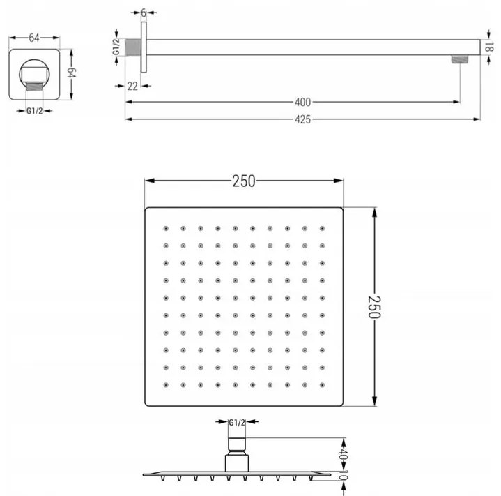 Mexen CUBE - 3-výstupová podomietková vaňová-sprchová sada 7v1, čierna, 77503-set