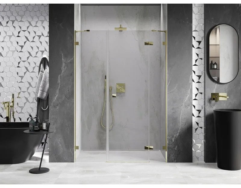Mexen Lunar, pravé otočné sprchové dvere 160 cm, číre sklo, zlatý profil, 834S-160-050-50-00-P