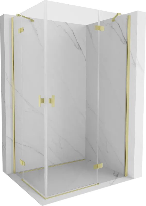 Mexen Mist-H Duo, 2-krídlový výklopný sprchový kút 75 x 105 cm, číre sklo, zlatý matný profil, 8A5-075L-105P-55-00