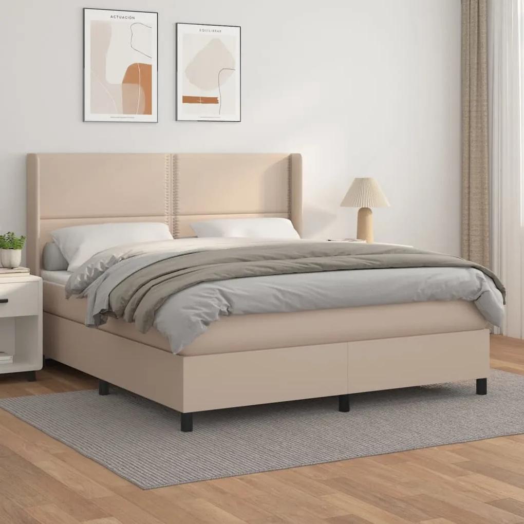 Boxspring posteľ s matracom kapučínová 160x200 cm umelá koža 3132452