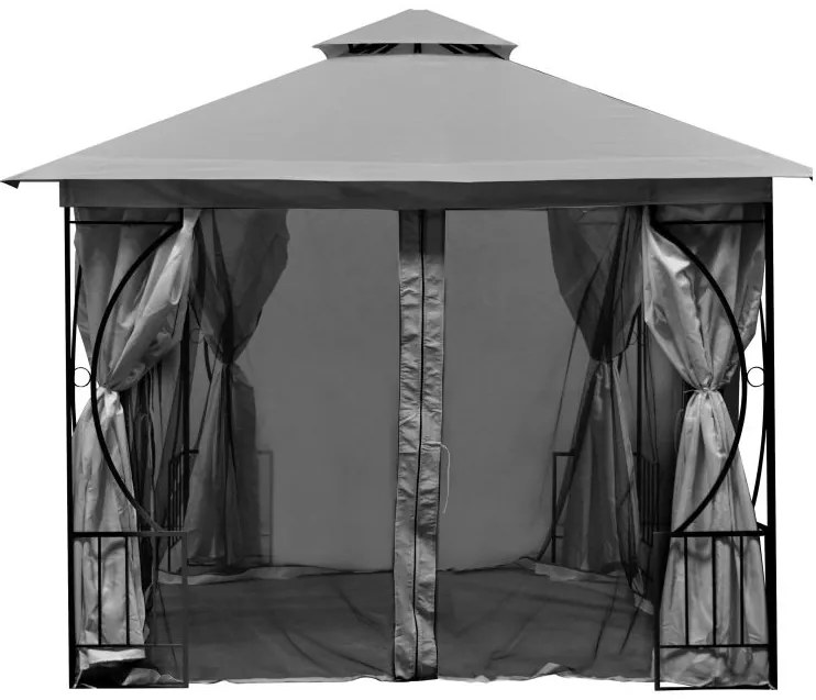 Luxusný záhradný pavilón 3x3x2,8 m - sivý - moskytiéra + plné steny