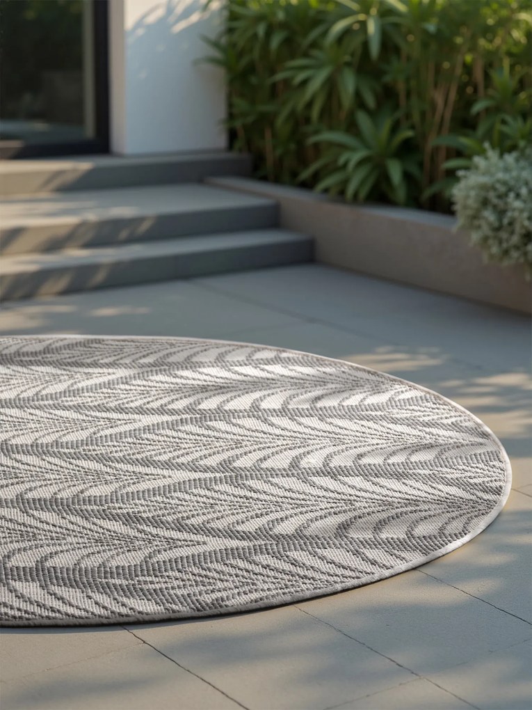 NORTHRUGS, Kusový koberec Duet Liora 106246 White/Gray kruh - na von aj na doma, 160x160 (priemer) kruh, šedá, chodba / predsieň