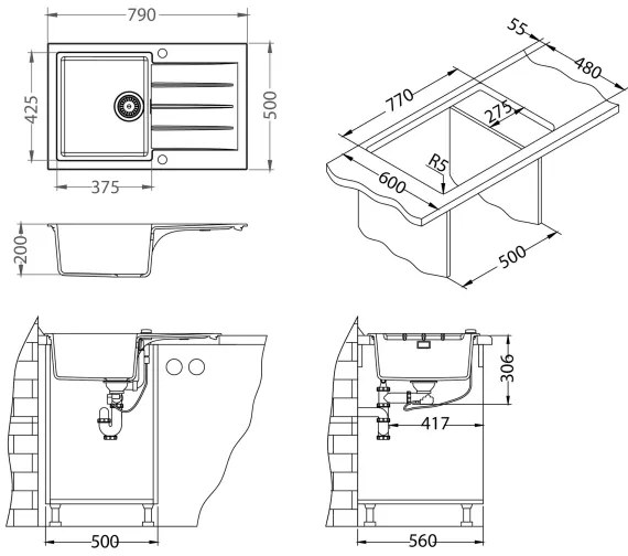 ALVEUS SETA23231 - Kuchynský drez CADIT+drezová batéria MINTAS 34cm granit/čierna