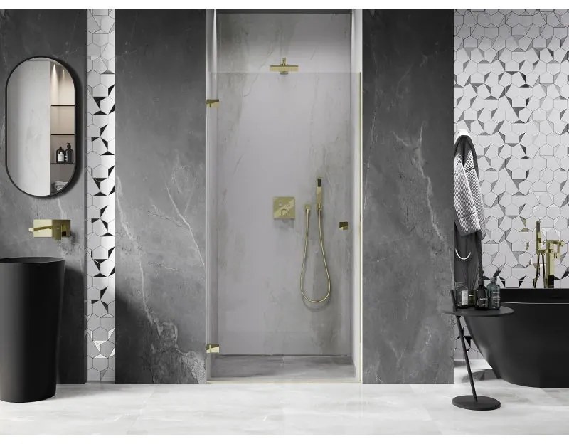Mexen, Mexen Lunar-B výklopné sprchové dvere ľavé 85 cm, transparentné, zlaté - 832-085-000-50-00-L
