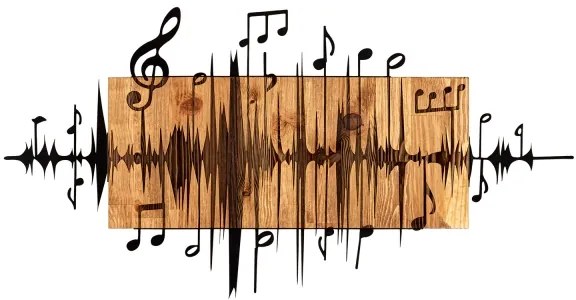Nástenná dekorácia 90x47 cm noty drevo/kov