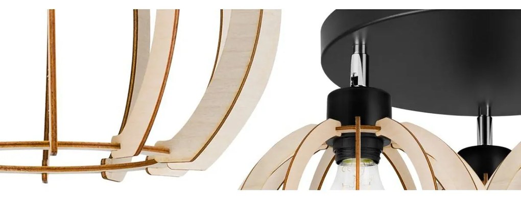 Stropné svietidlo Timber 9, 3x drevené tienidlo, op