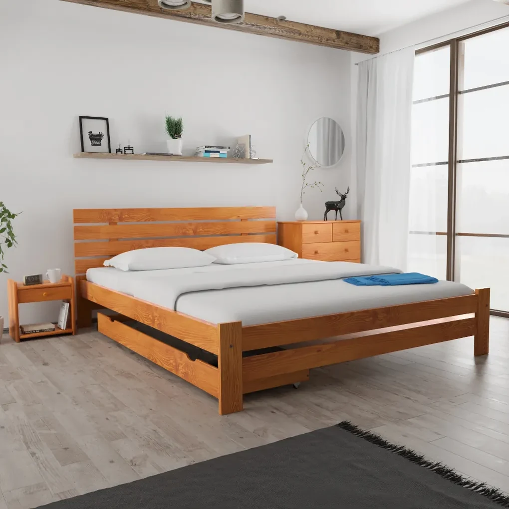 Posteľ PARIS zvýšená 180x200 cm, jelša Rošt: S latkovým roštom, Matrac: Matrac DELUXE 10 cm