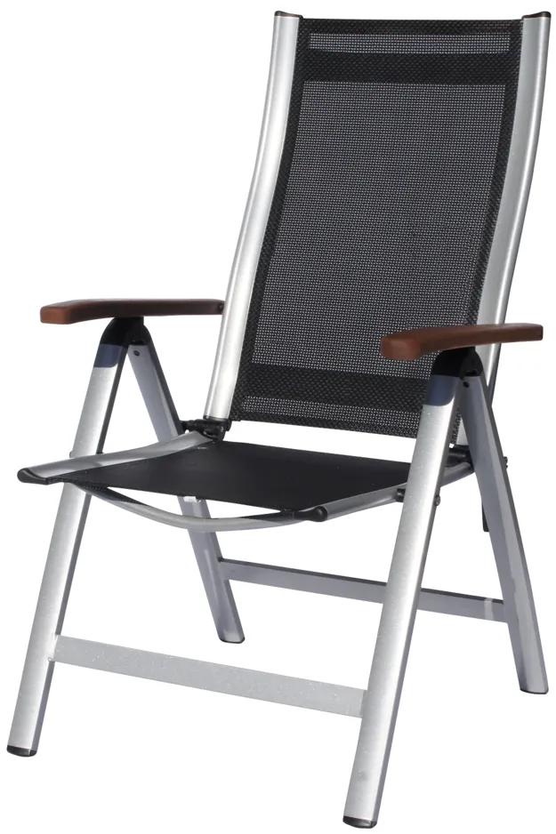 Polohovateľná záhradná stolička ASS COMFORT z ľahkého hliníku - strieborná