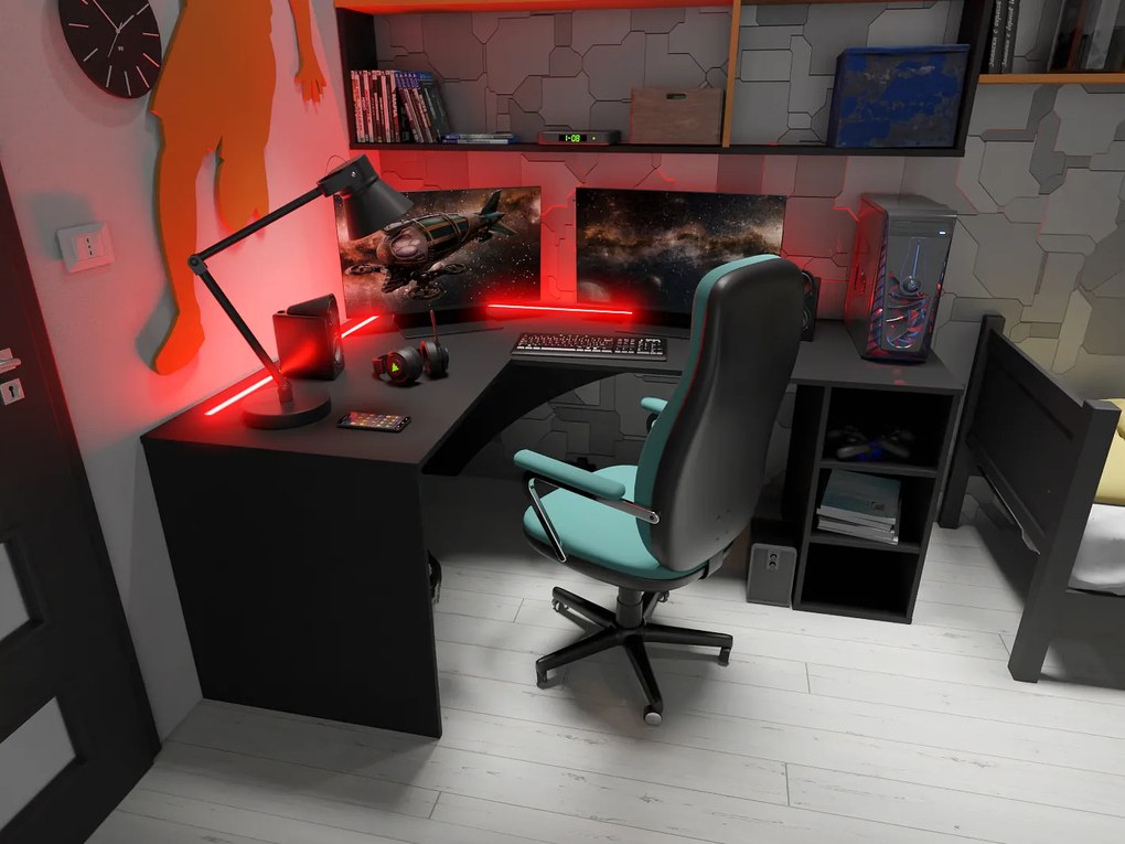 Rohový pc stôl Carbon (čierna) (L) (s RGB osvetlením). Akcia -20%. Vlastná spoľahlivá doprava až k Vám domov. 1054965