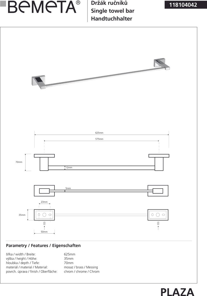 Bemeta Design PLAZA: Držiak uterákov, 575 mm - 118104042