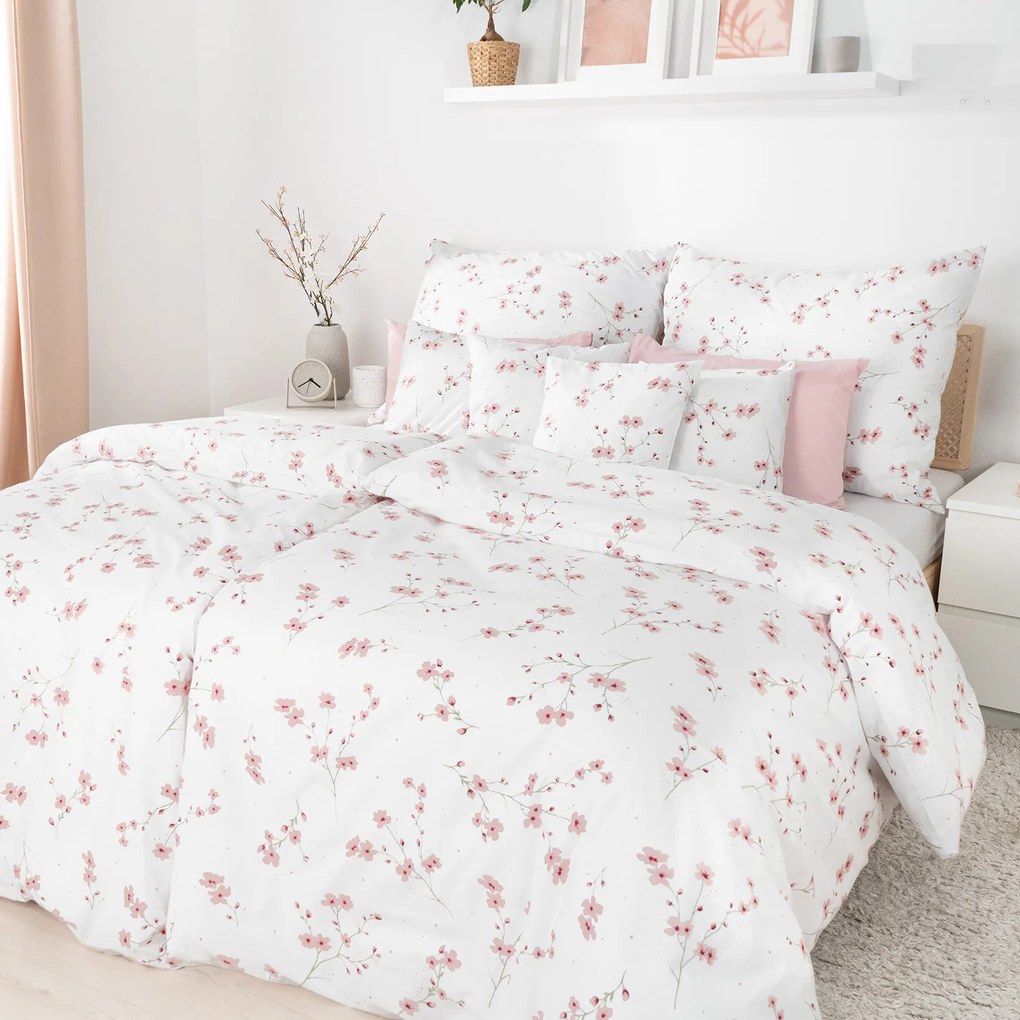 Goldea bavlnené posteľné obliečky - kvitnúce sakury 140 x 200 a 70 x 90 cm