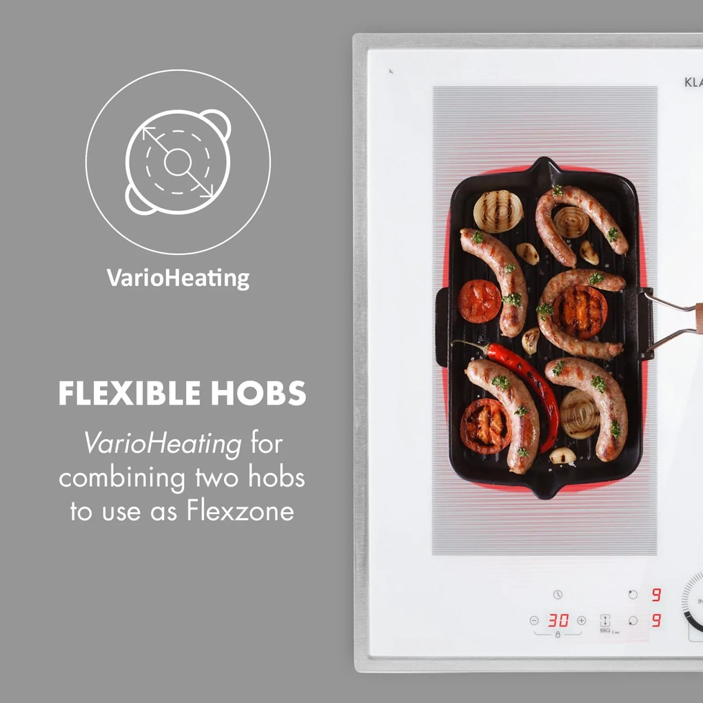 Klarstein Delicatessa 60 Prime, indukčná varná doska, 7000 W, 4 zóny, časovač, biela