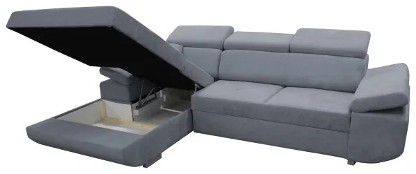 Rozkladacia rohová sedacia súprava s úložným priestorom vo tvare L CASTELO ľavá tmavošedá
