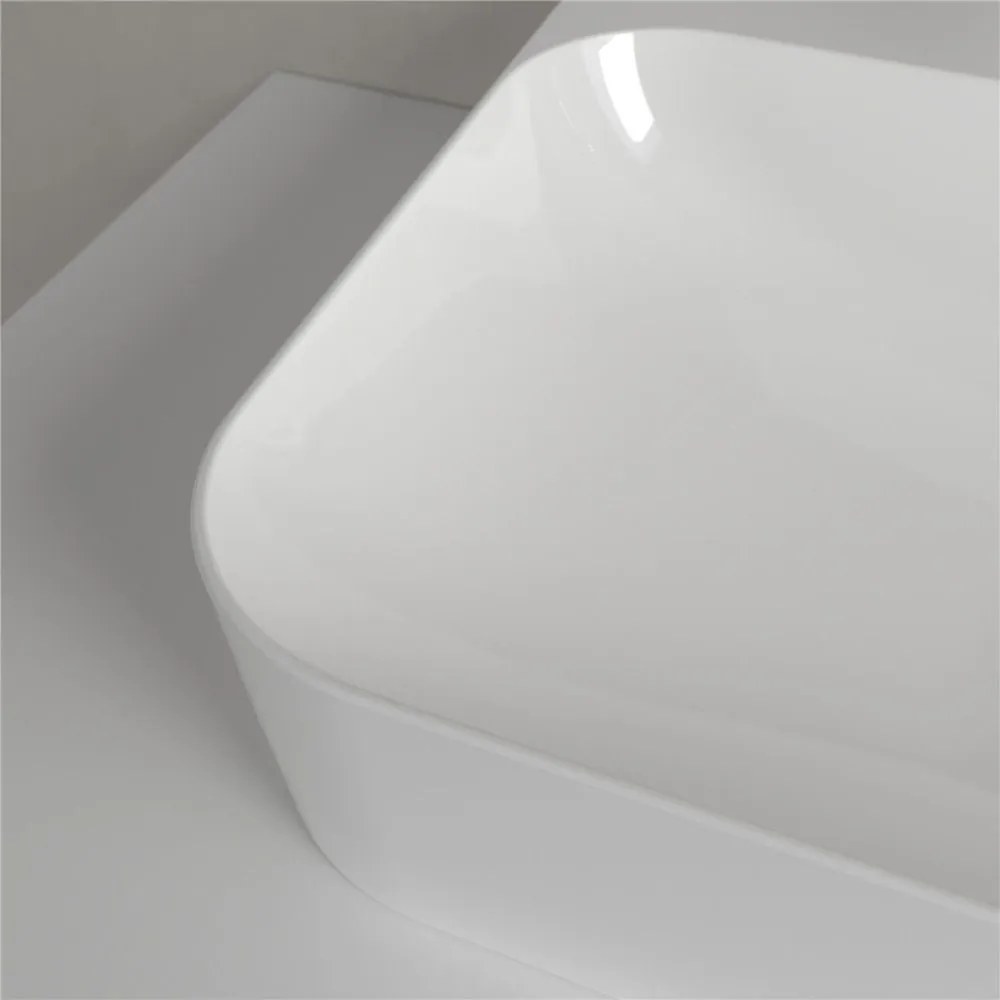 VILLEROY & BOCH Finion obdĺžnikové umývadlo na dosku s otvorom, bez prepadu, 600 x 445 mm, biela alpská, s povrchom CeramicPlus, 414261R1