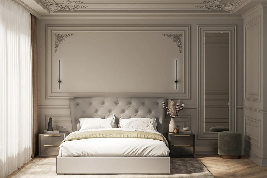 PROXIMA.store - Luxusná čalúnená posteľ BOLTON FARBA: sivá, ROZMER: Pre matrac 160 x 200 cm