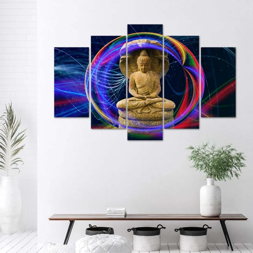 Obraz na plátně pětidílný Buddha Barevný Orient - 200x100 cm