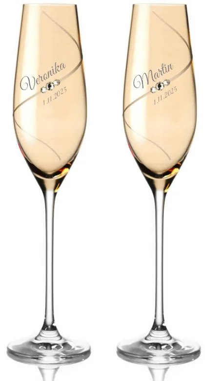 Dekorant Svadobné poháre na šampanské Silhouette City Amber s kamínky Swarovski 210ml 2KS